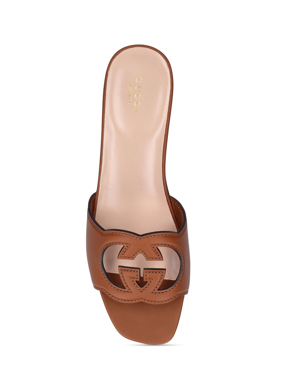 Shop Gucci 20mm Gg Cutout Leather Slide Sandals In Cuir