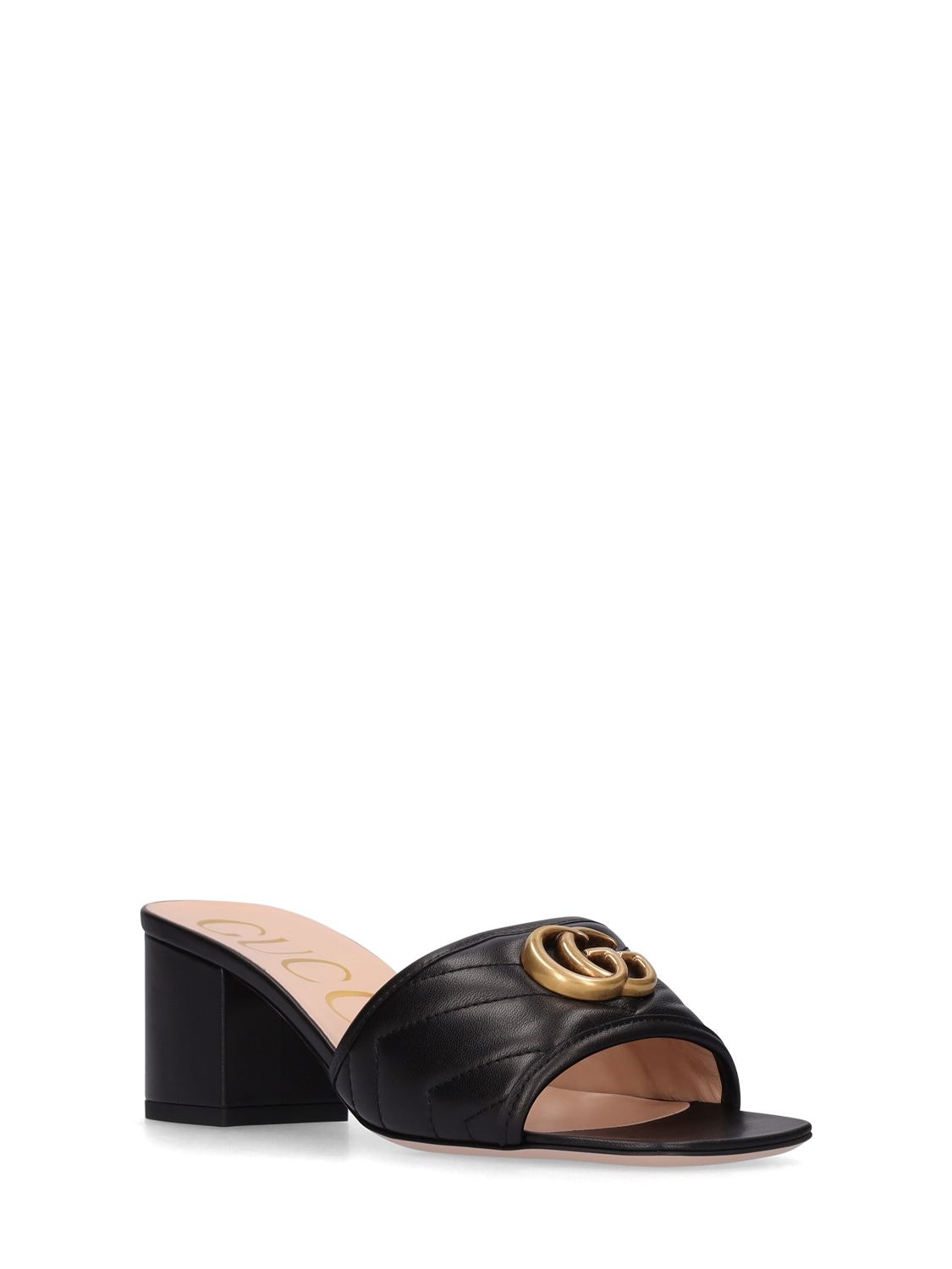 Shop Gucci 55mm Marmont Leather Slide Sandals In Black
