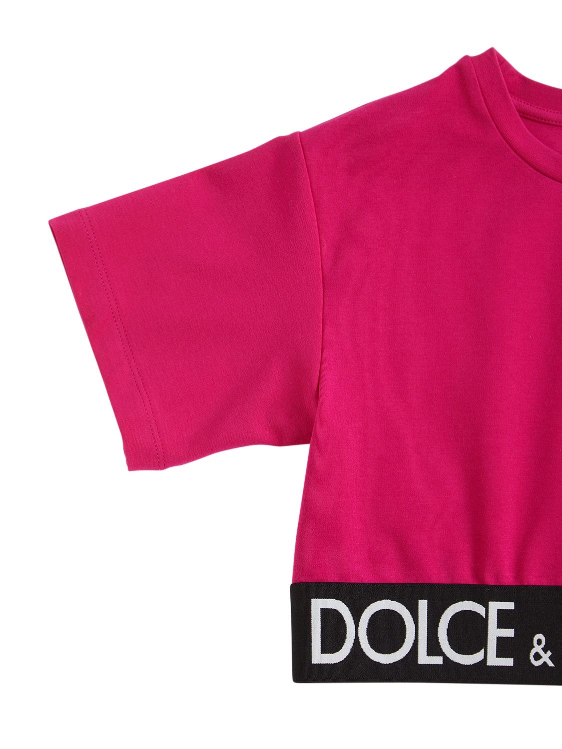 Shop Dolce & Gabbana Cotton Jersey T-shirt W/ Logo Tape In Fuchsia