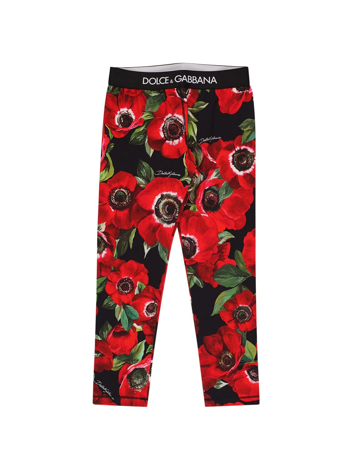 Dolce & Gabbana Kids' Flower Printed Cotton Leggings W/ Logo In Multicolor