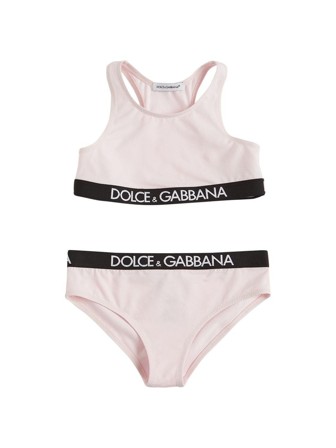 Dolce & Gabbana Kids' Logo Cotton Blend Bra & Briefs In Pink