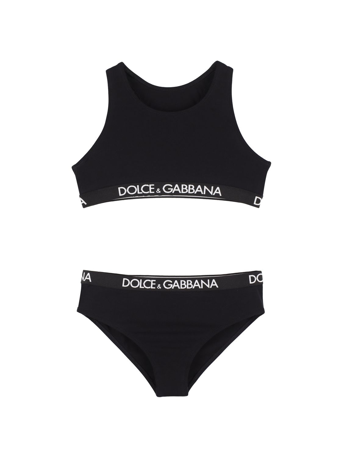 Dolce & Gabbana Kids' Logo Cotton Blend Bra & Briefs In Black