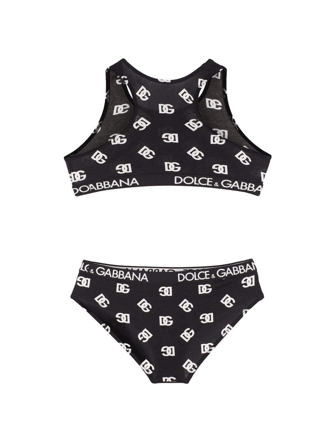 Shop Dolce & Gabbana Monogram Print Cotton Blend Bra & Briefs In Black