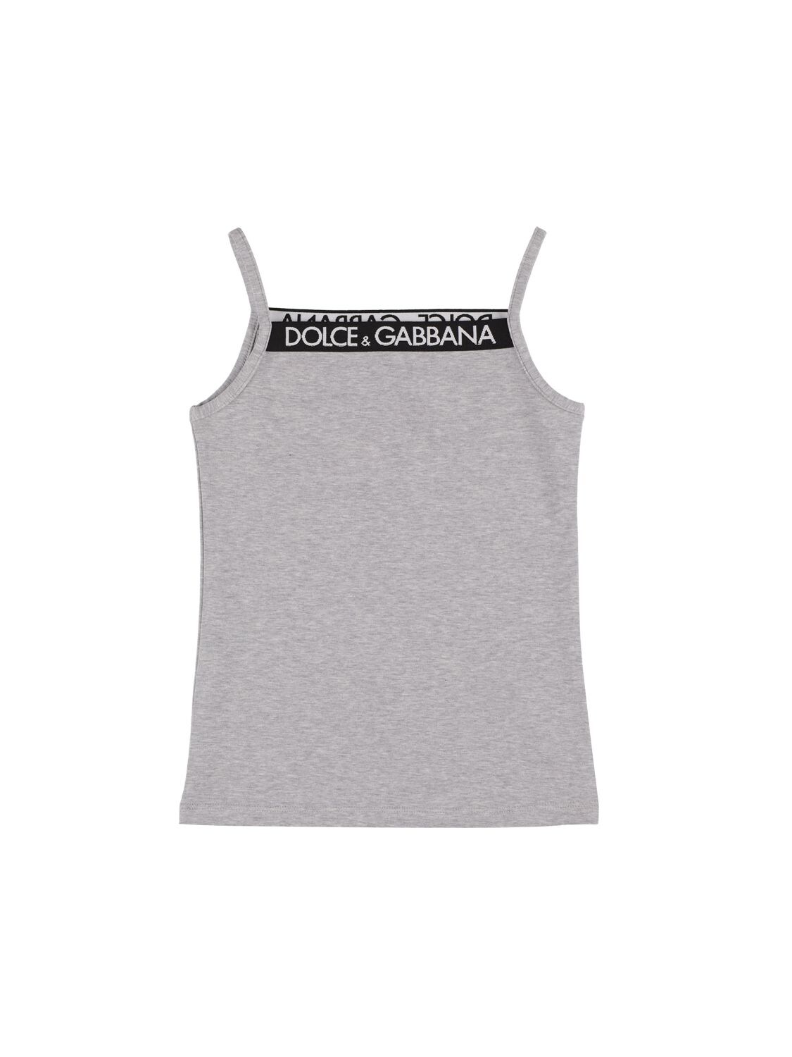 Dolce & Gabbana Kids' Cotton Jersey Tank Top W/ Logo Tape In Grey