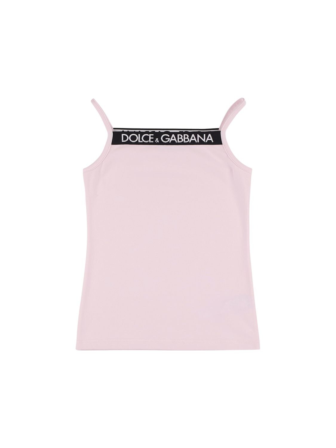 Dolce & Gabbana Kids' Cotton Jersey Tank Top W/ Logo Tape In Pink