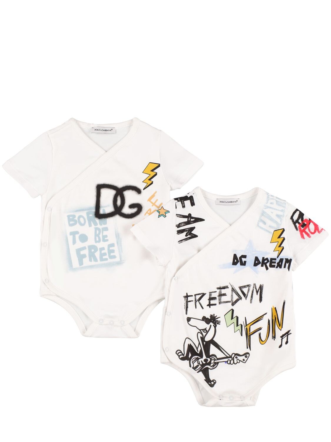 Dolce & Gabbana Babies' Set Of 2 Cotton Jersey Bodysuits In White,multi