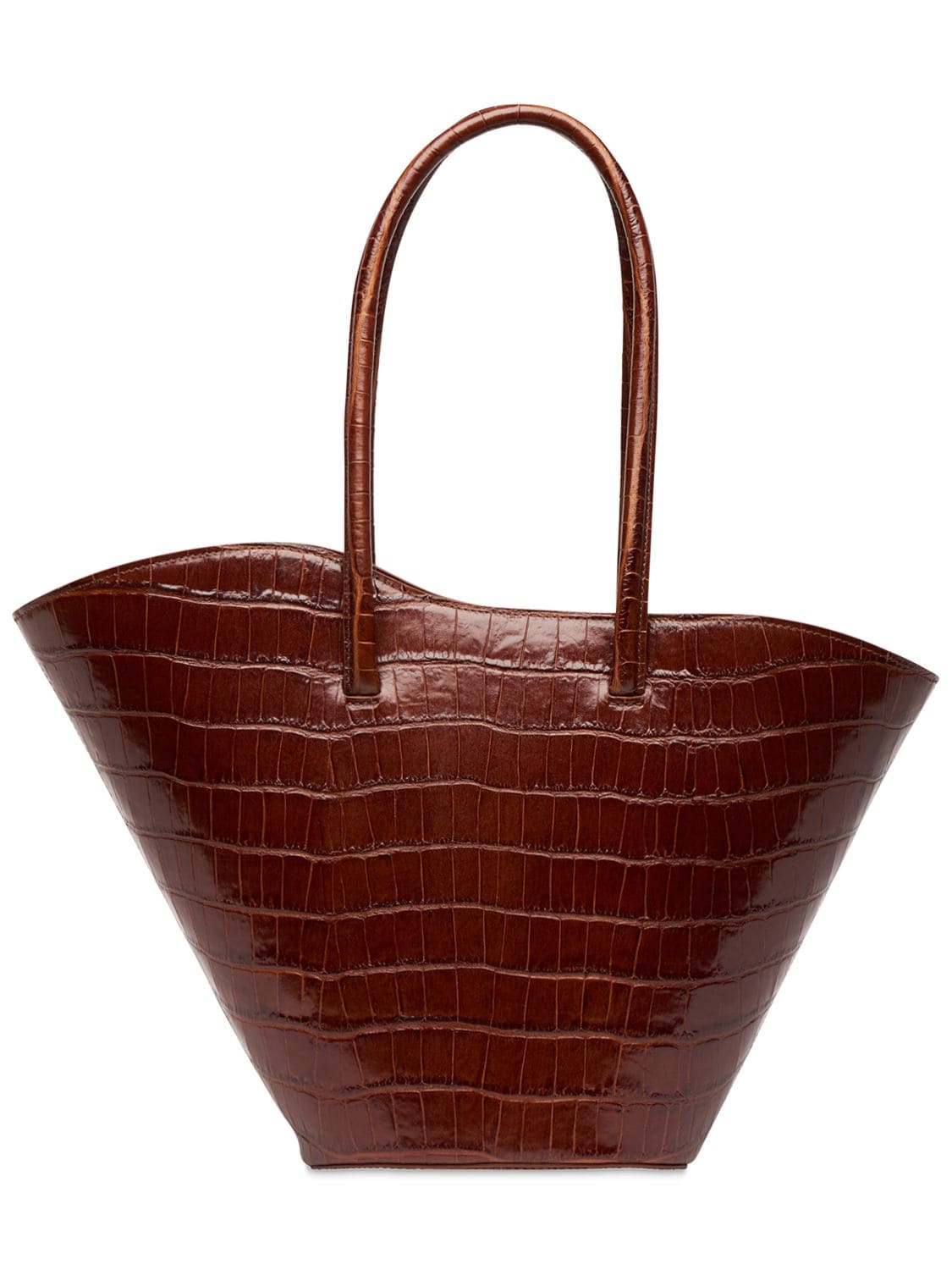 Little Liffner Tall Tulip Croc Embossed Leather Bag In Cognac