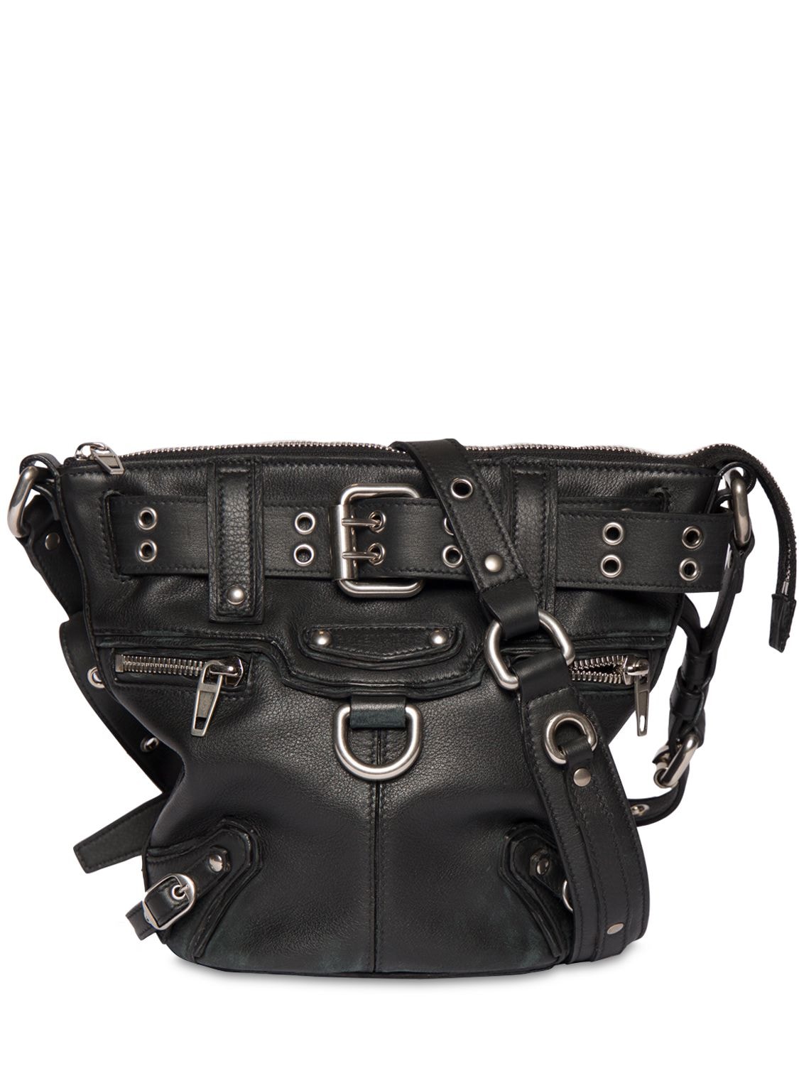 Balenciaga Emo Leather Bucket Bag In Black