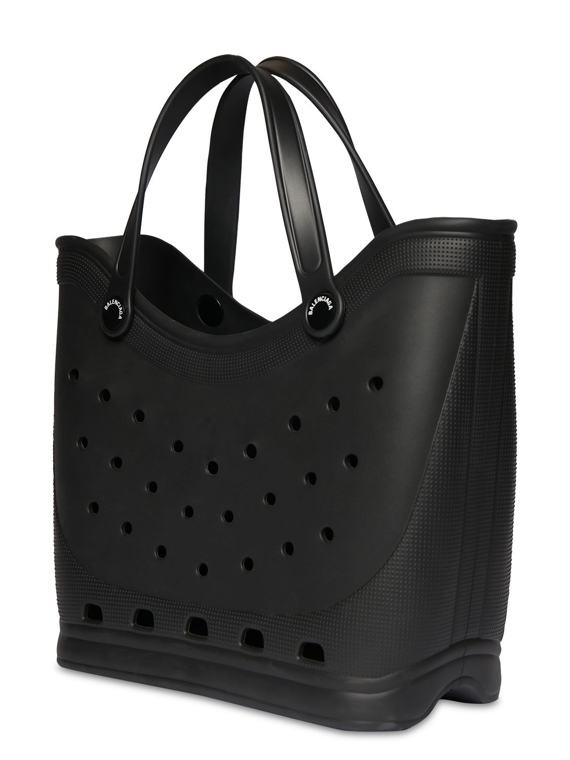 Shop Balenciaga L Crocs Rubber Tote Bag In Black