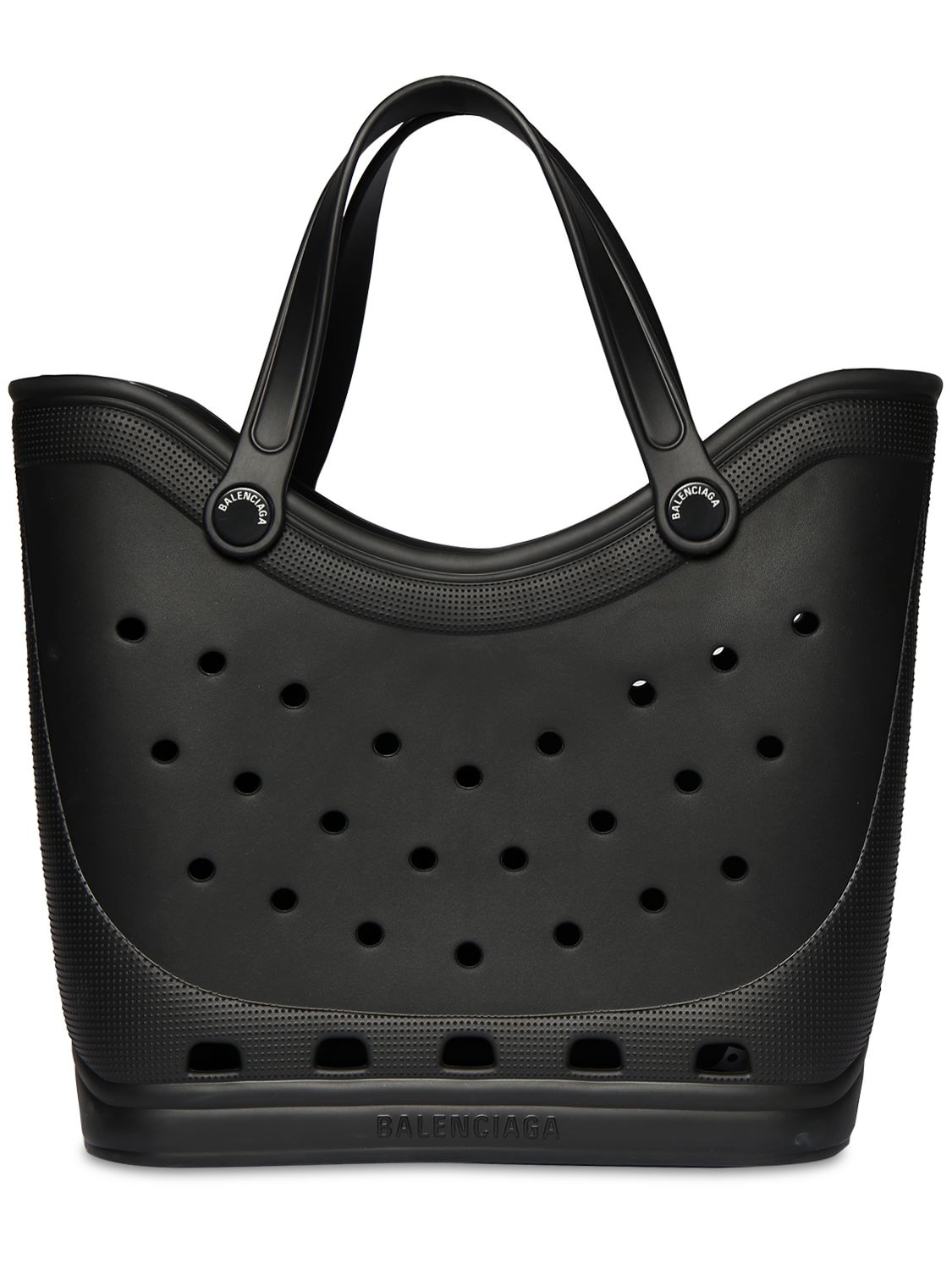 Shop Balenciaga L Crocs Rubber Tote Bag In Black