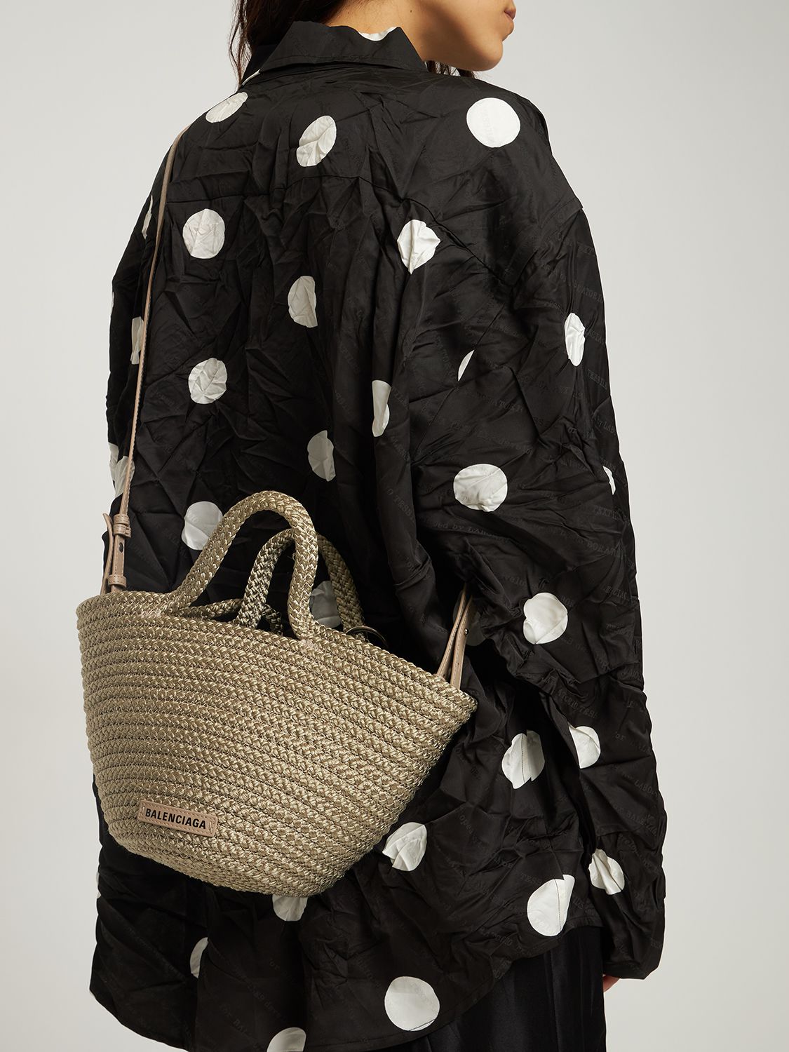 Balenciaga Women's Ibiza Small Basket Bag with Strap - Taupe