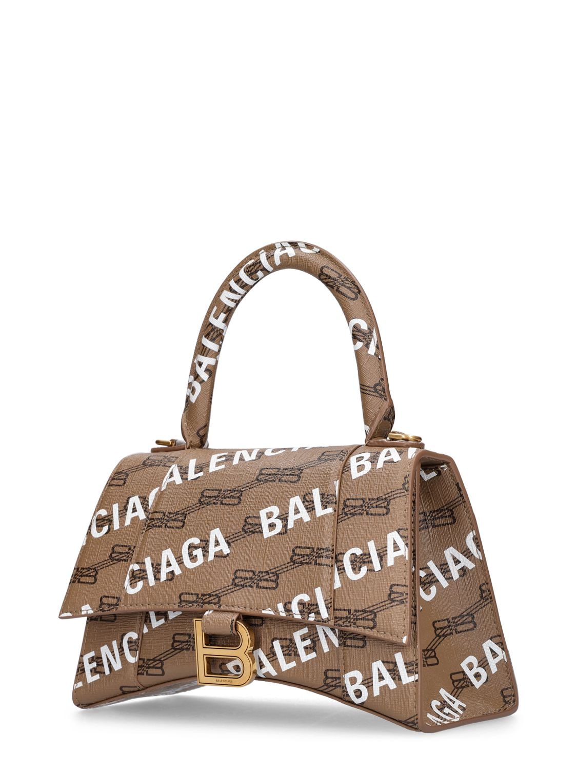 Balenciaga S Hourglass Coated Canvas Bag In Brown