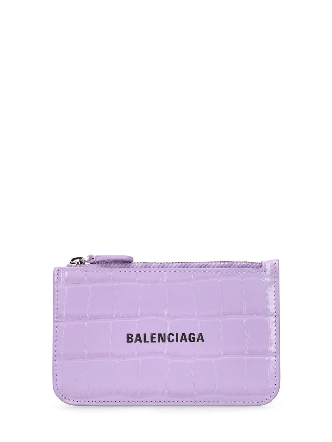 Balenciaga Embossed Leather Credit Card Holder In Lilac