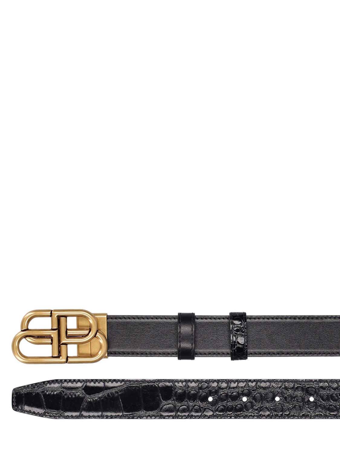 Shop Balenciaga 25mm Bb Reversible Belt In Black