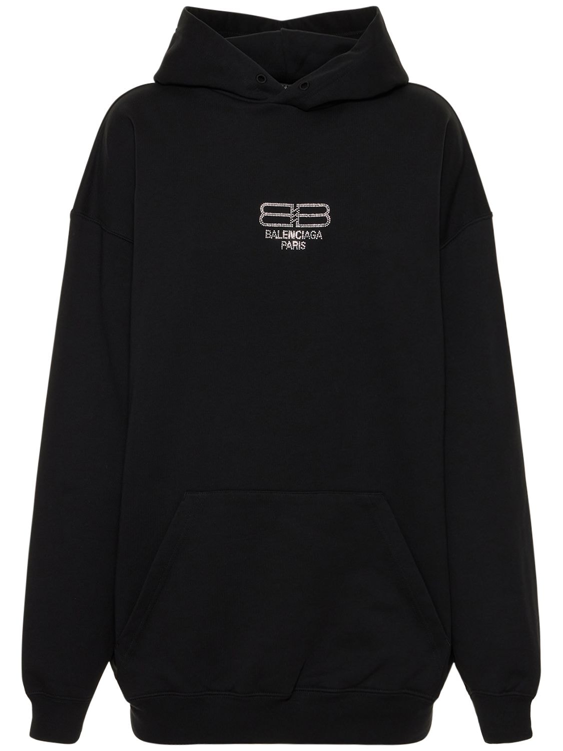 Balenciaga Crystal-embellished Cotton-jersey Hoodie In Black,silver