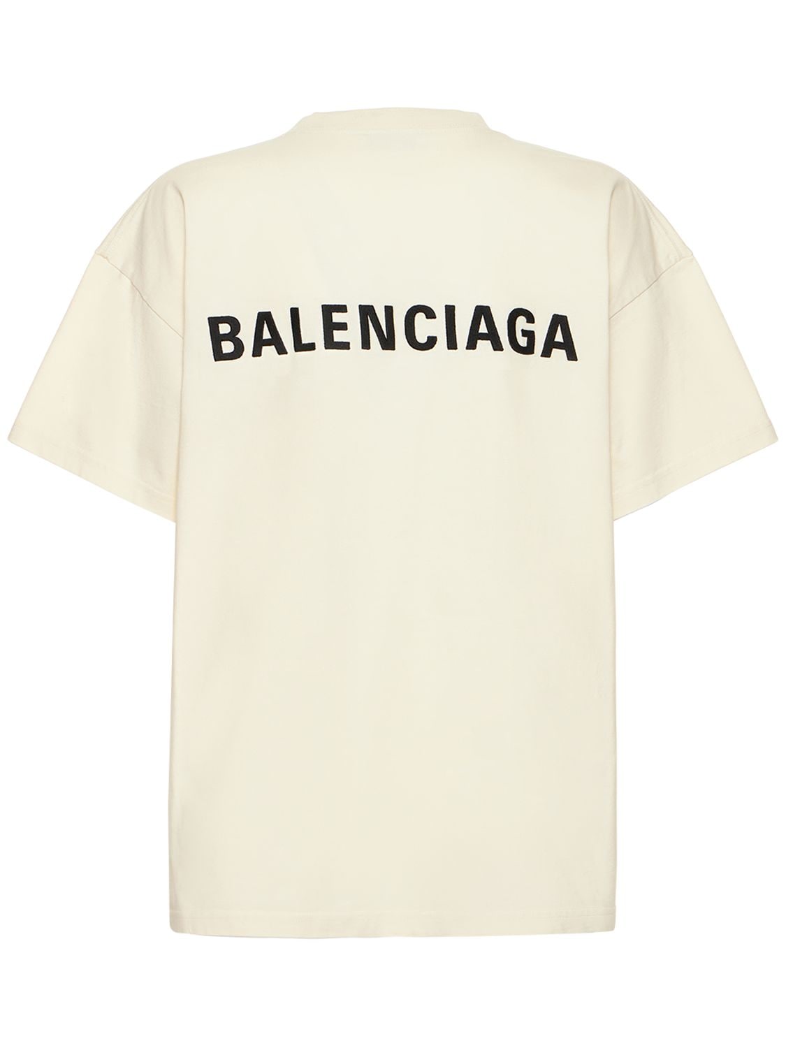 Balenciaga Medium Fit Embroidered Cotton T-shirt In Cream,black
