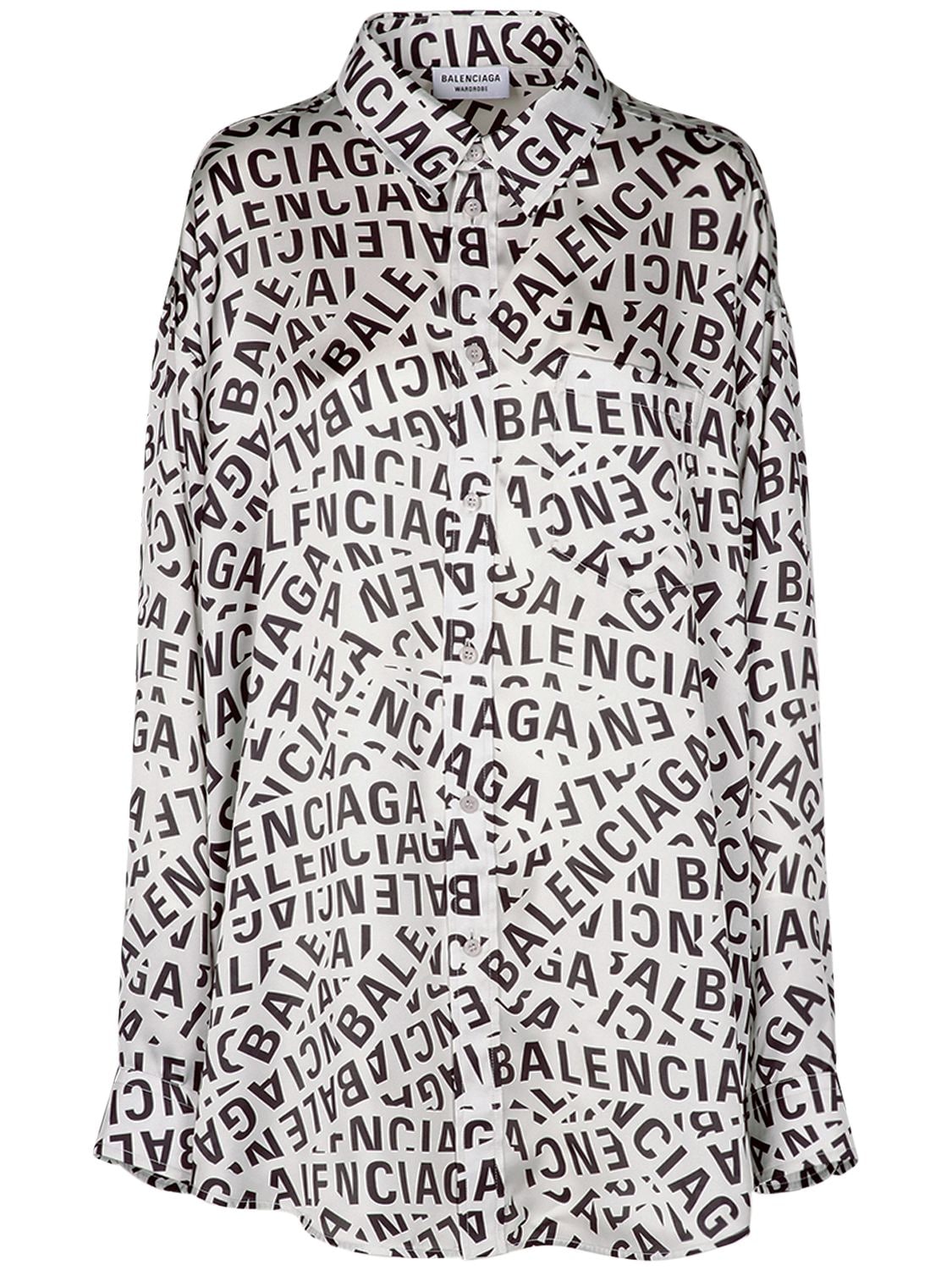 Shop Balenciaga Logo Print Technical Satin Shirt In Black,grey
