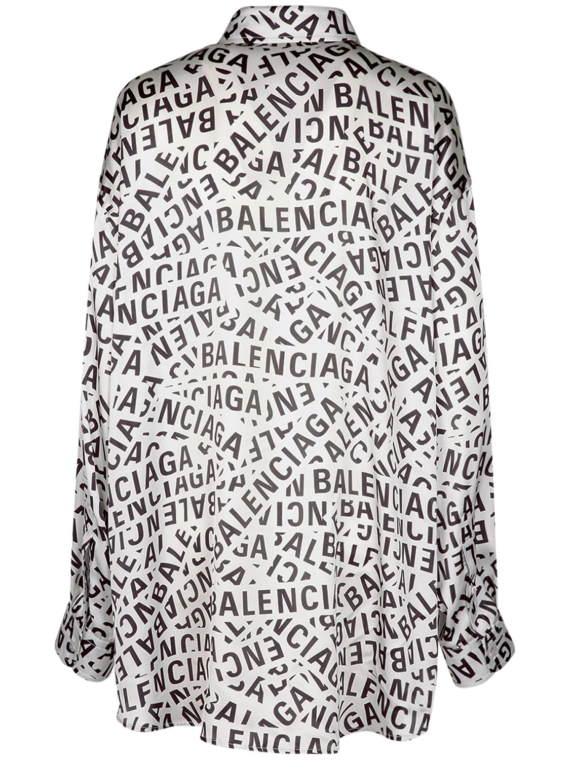 Shop Balenciaga Logo Print Technical Satin Shirt In Black,grey