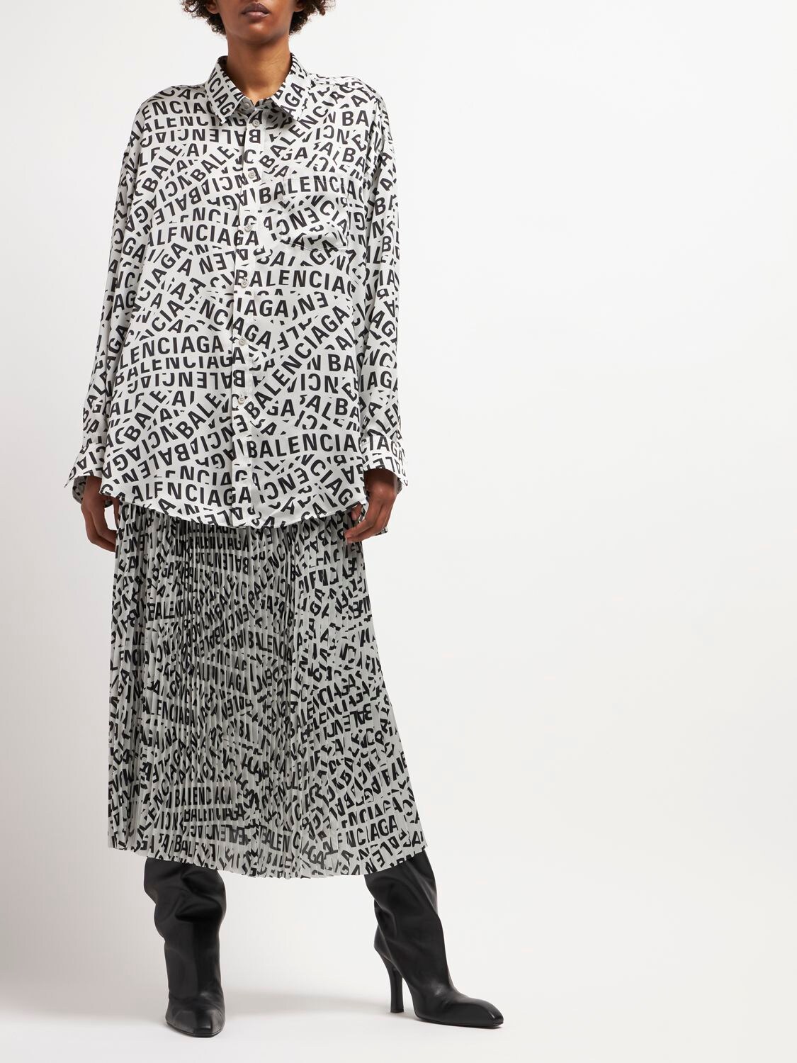 Shop Balenciaga Tube Pleated Drawstring Skirt In Grey