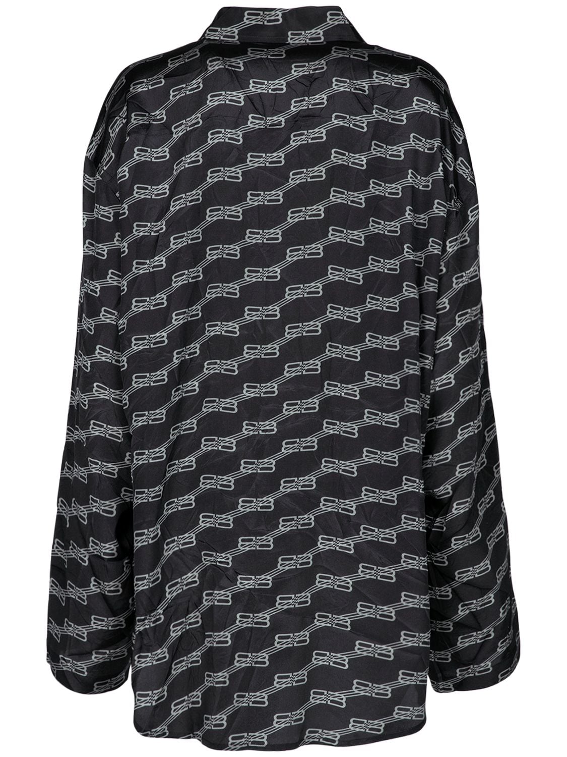 Shop Balenciaga Logo Printed Silk Satin Shirt In Black,grey