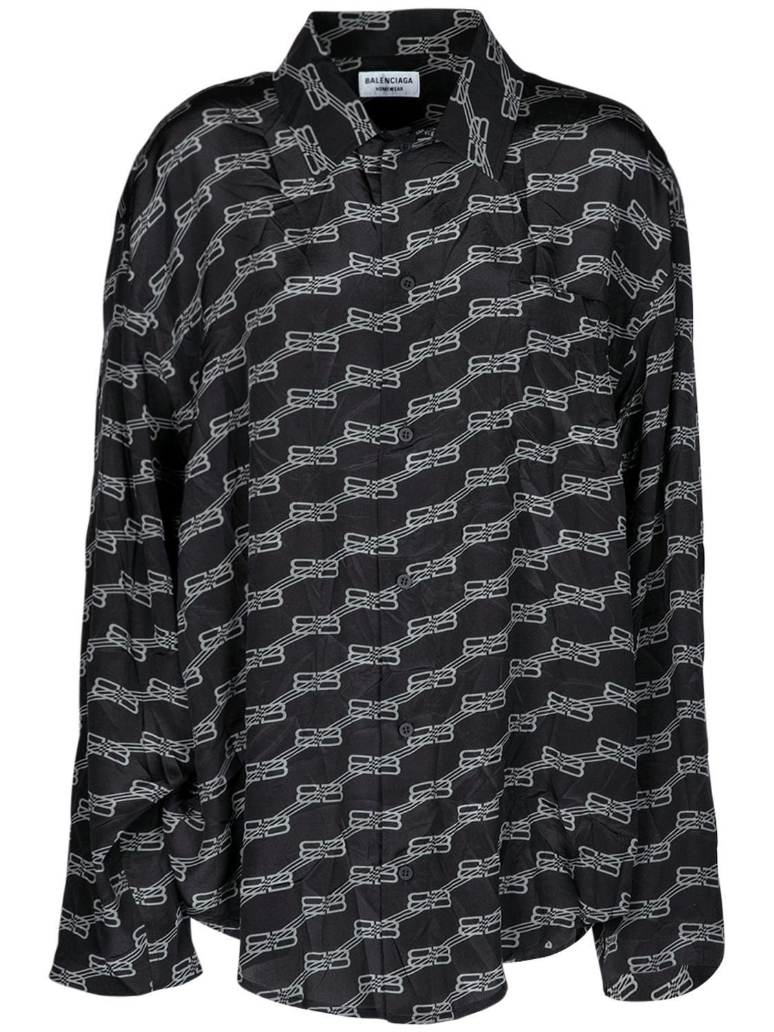 Balenciaga Logo Printed Silk Satin Shirt In Black,grey