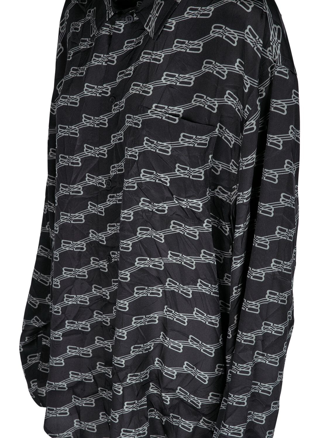 Shop Balenciaga Logo Printed Silk Satin Shirt In Black,grey