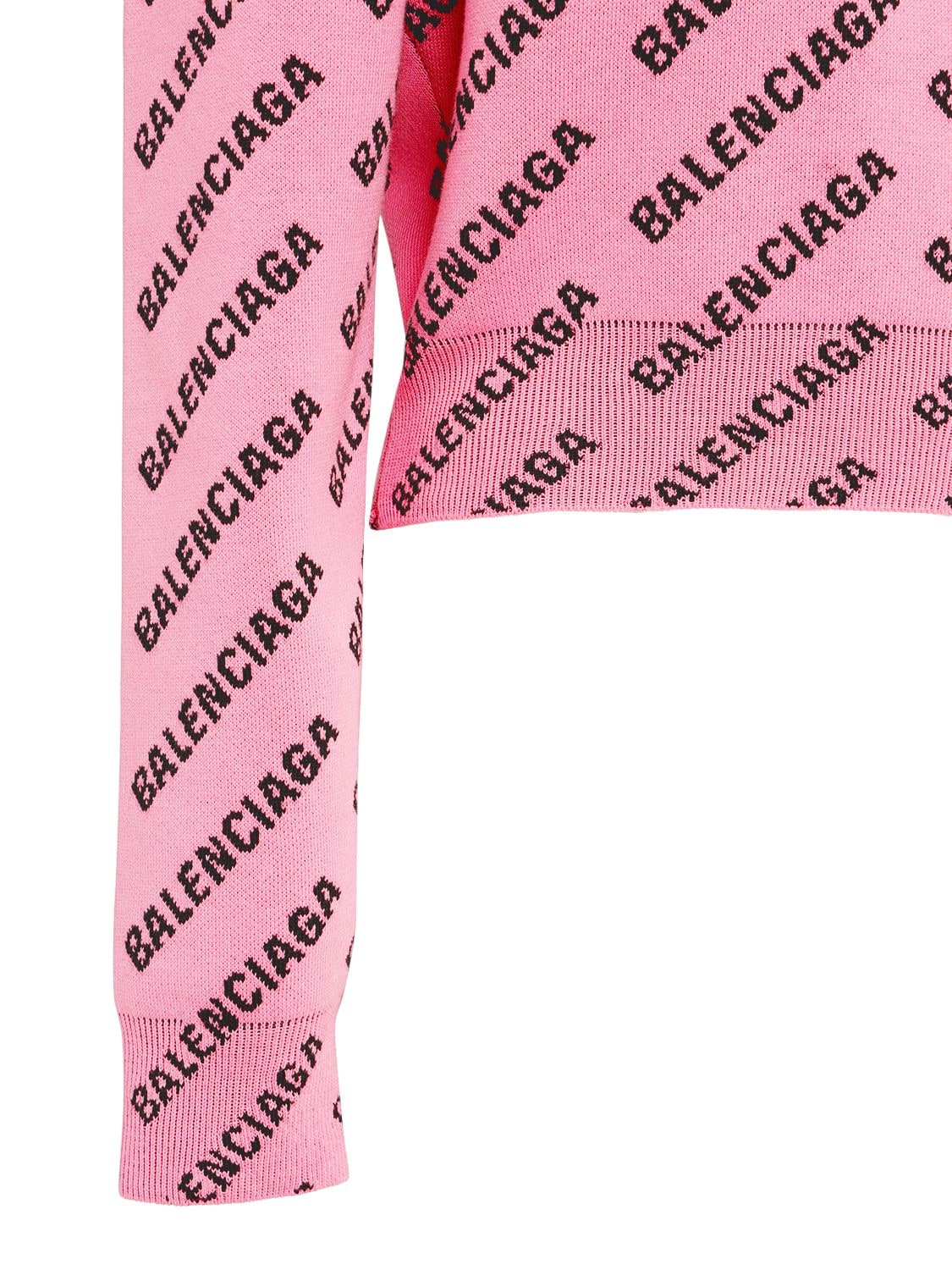 Shop Balenciaga All Over Logo Cotton Blend Sweater In Pink,black