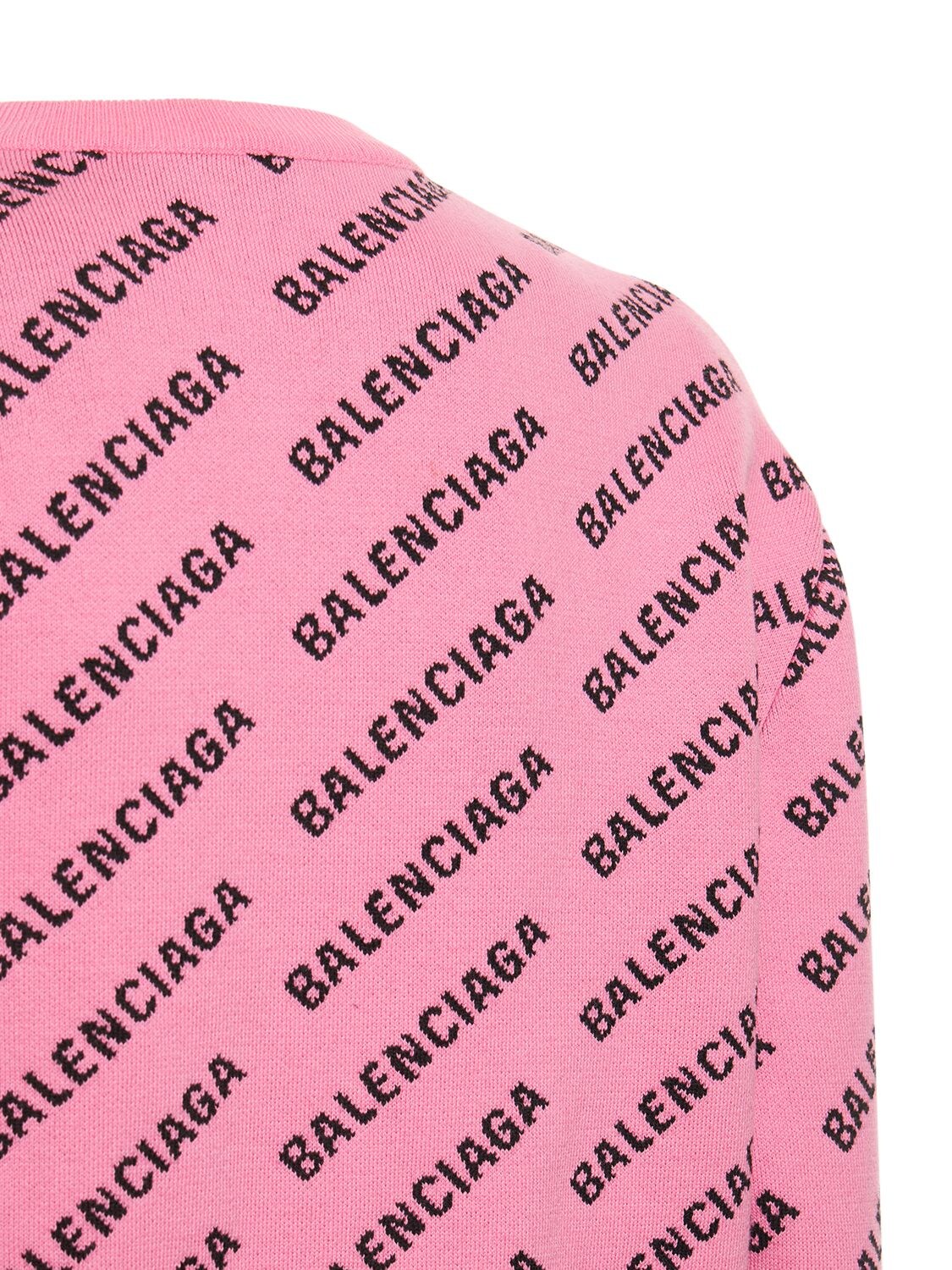 Shop Balenciaga All Over Logo Cotton Blend Sweater In Pink,black