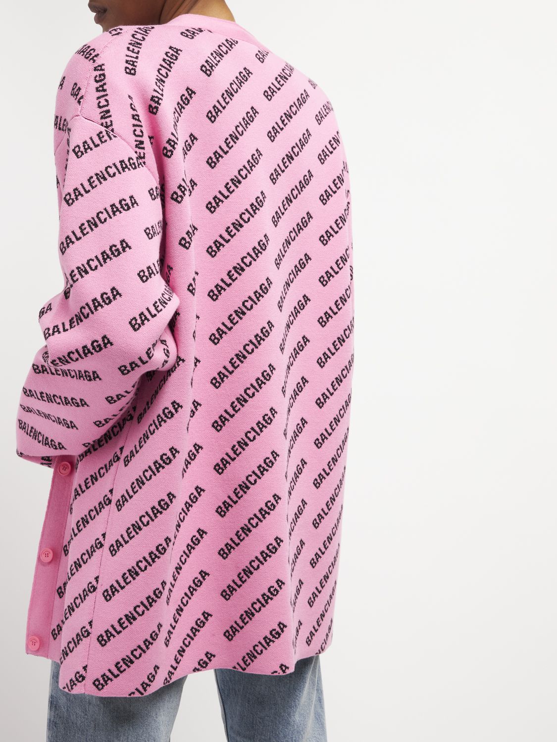 Shop Balenciaga Mini Logo Cotton Blend Knit Cardigan In Pink,black