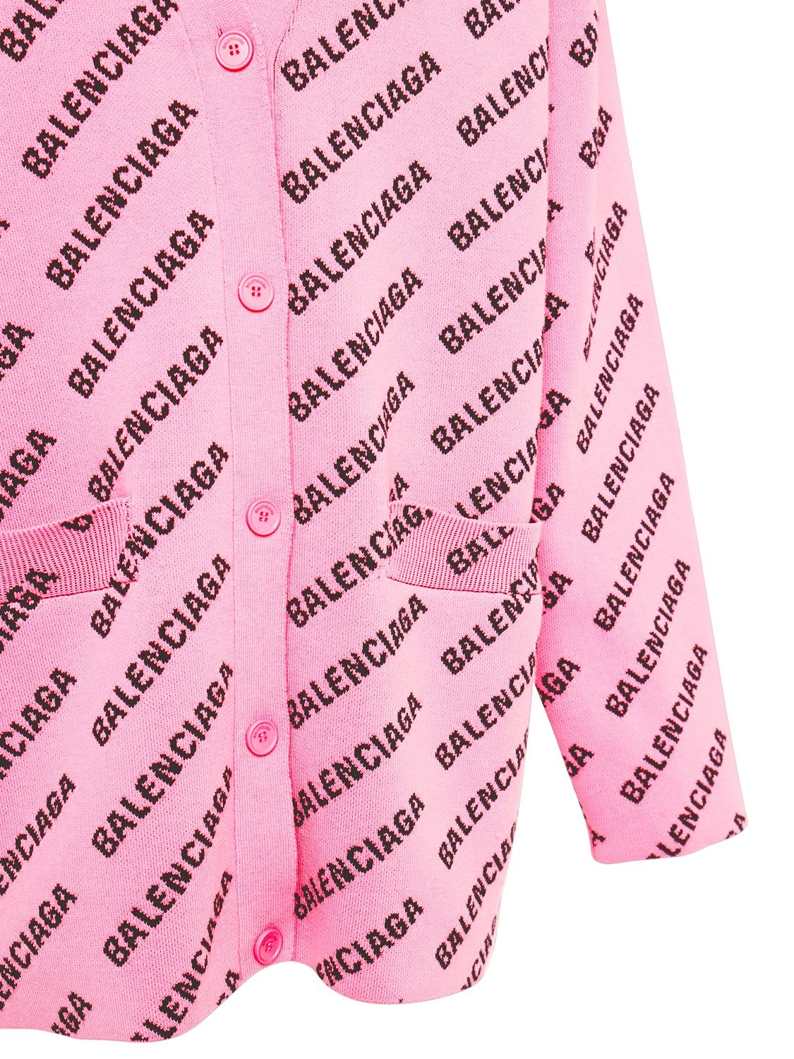 Shop Balenciaga Mini Logo Cotton Blend Knit Cardigan In Pink,black