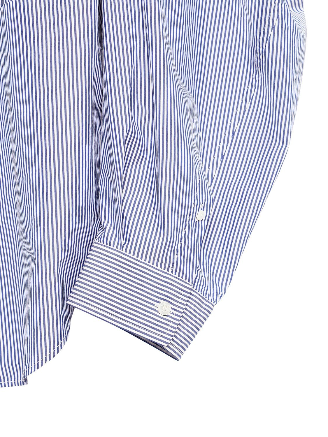 Shop Balenciaga Twisted Sleeve Cotton Poplin Shirt In Blue,white