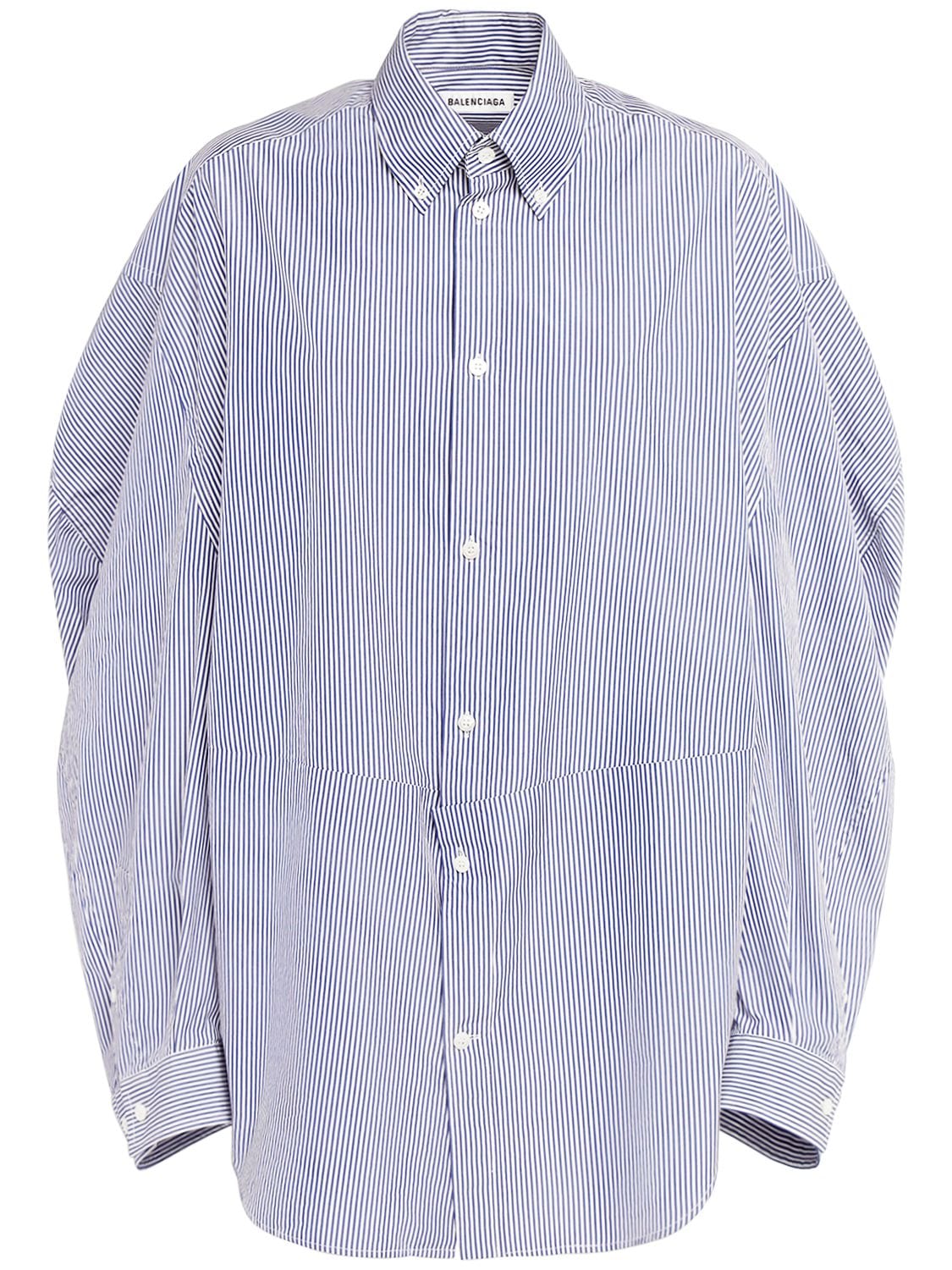 Balenciaga Twisted Sleeve Cotton Poplin Shirt In Blue,white