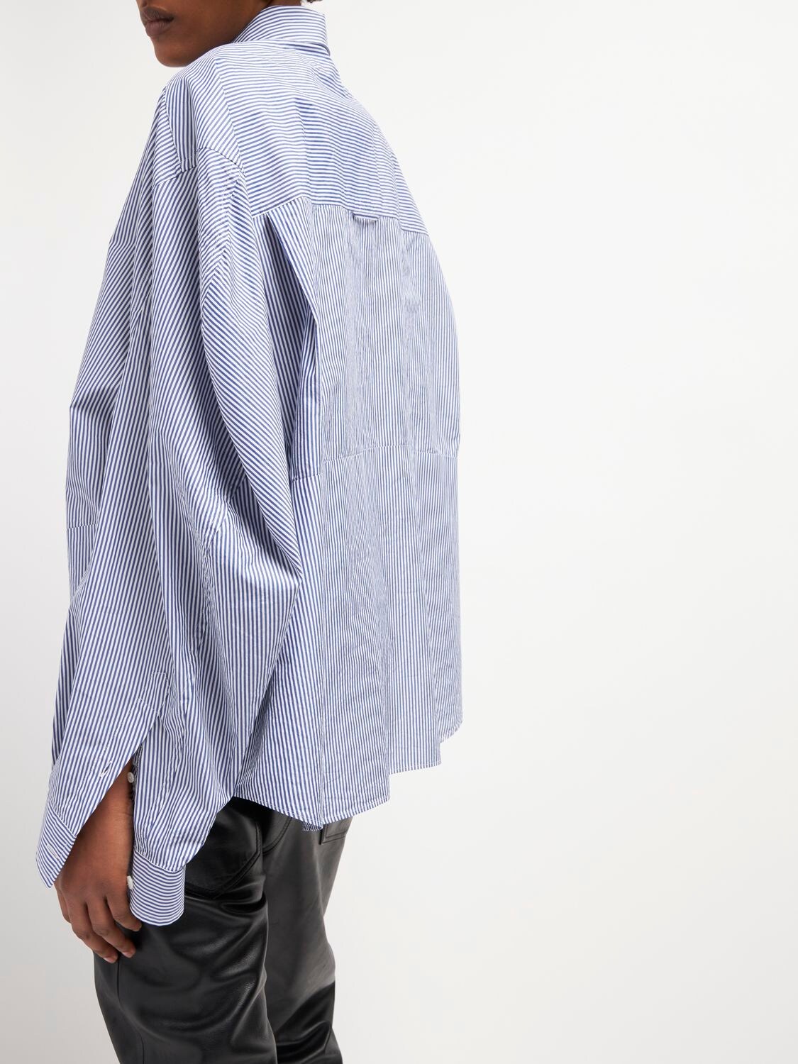 Shop Balenciaga Twisted Sleeve Cotton Poplin Shirt In Blue,white