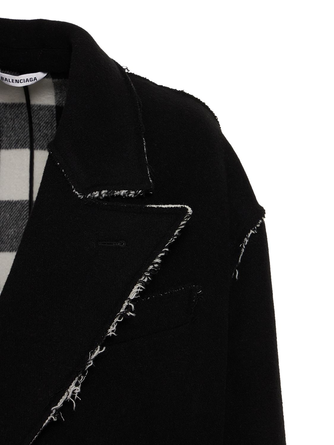 Shop Balenciaga Reversible Buffalo & Checked Coat In Black,white