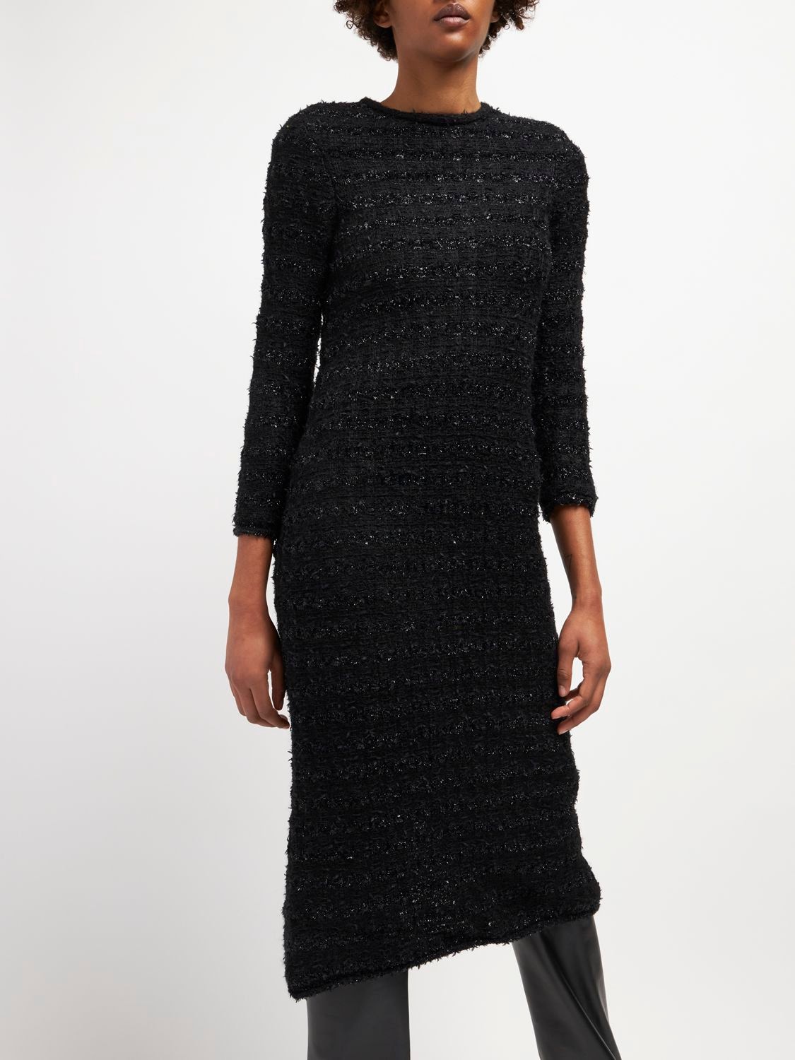 Shop Balenciaga Back-to-front Wool Blend Tweed Dress In Black