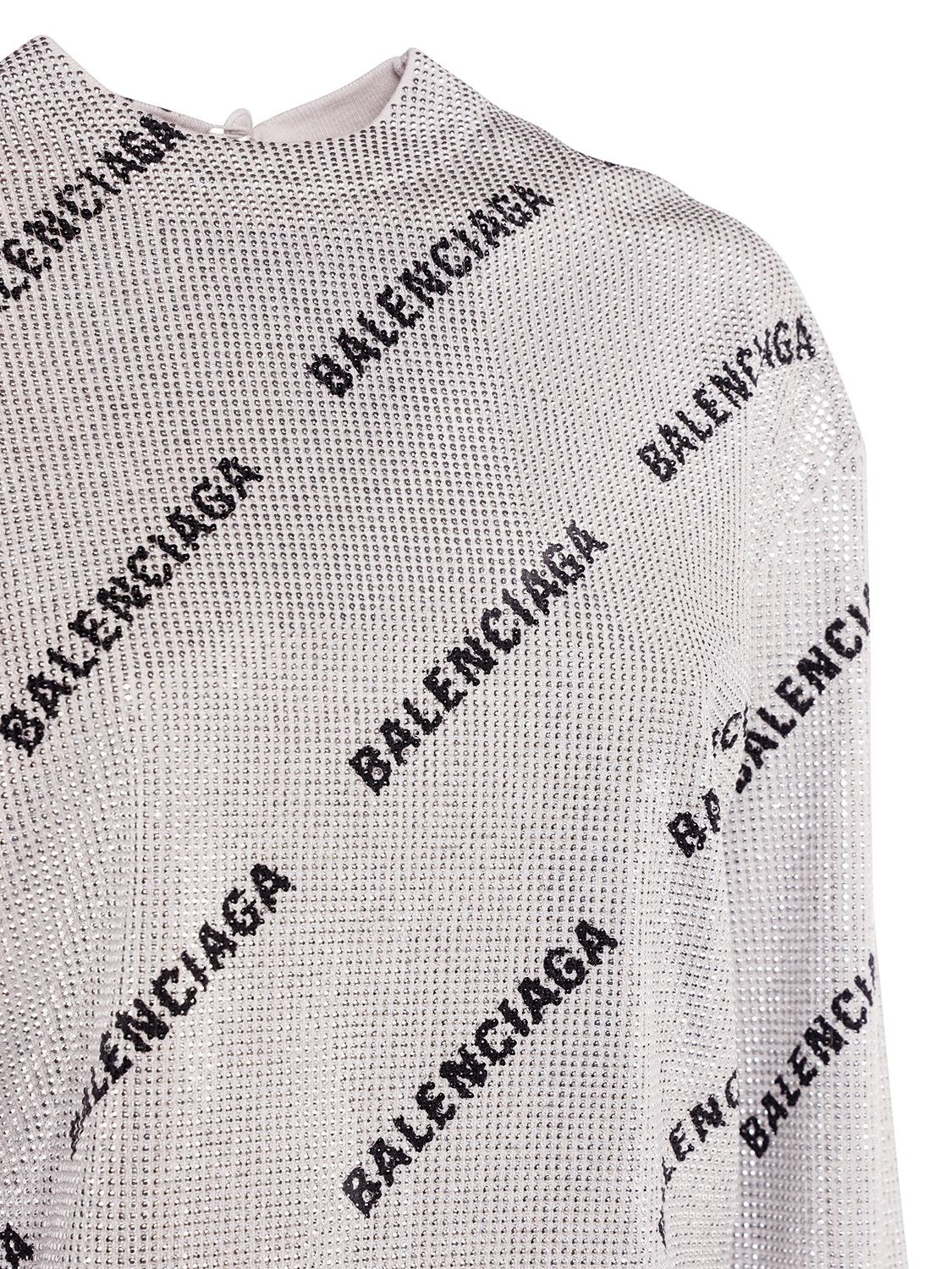Shop Balenciaga All Over Mini Logo Sweater In Silver,black