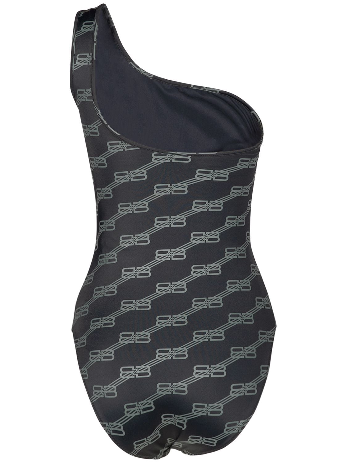 Shop Balenciaga Logo Asymmetric One Piece Swimsuit In Black,grey