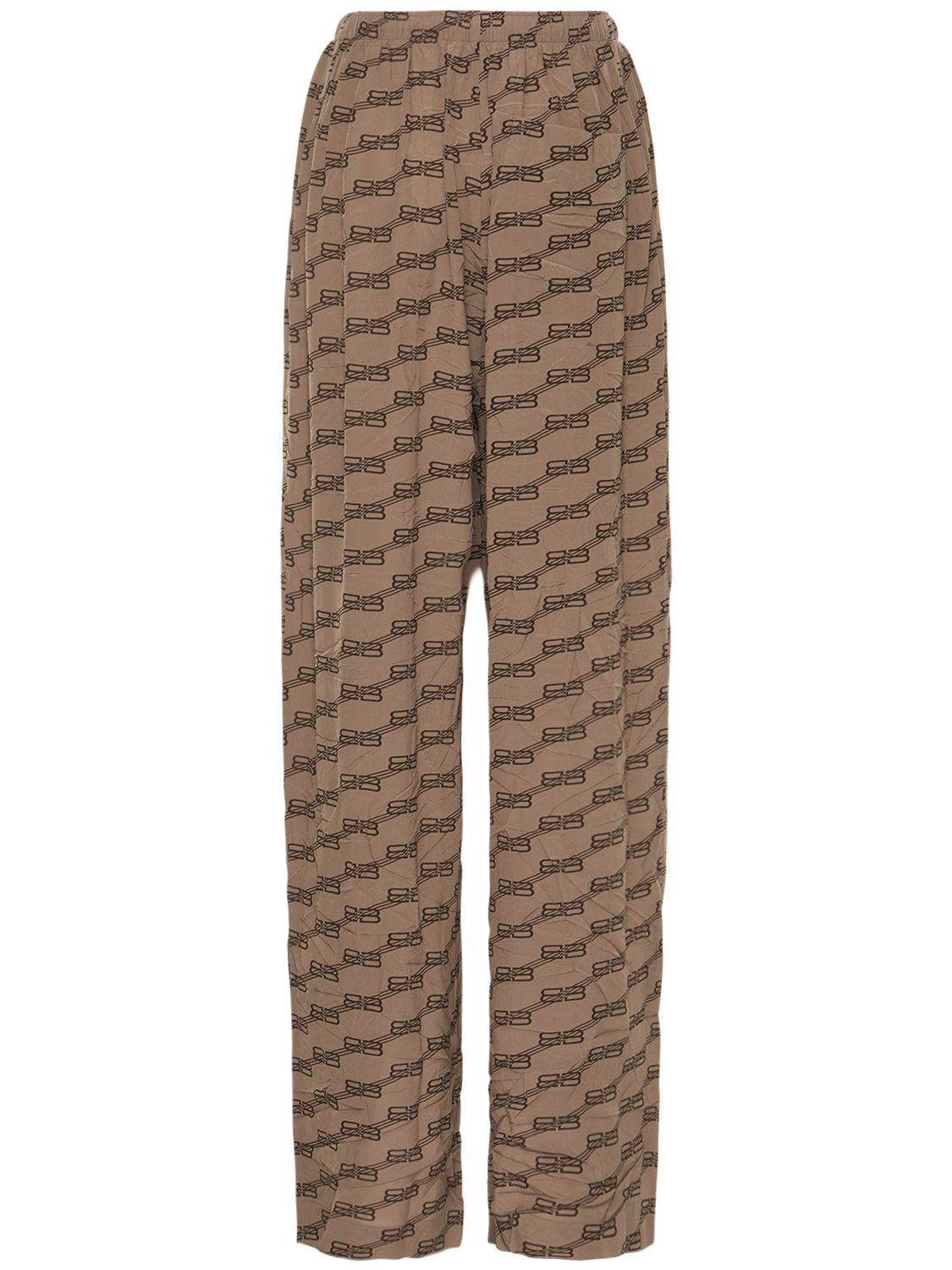 Shop Balenciaga Monogram Logo Pajama Pants In Beige,brown