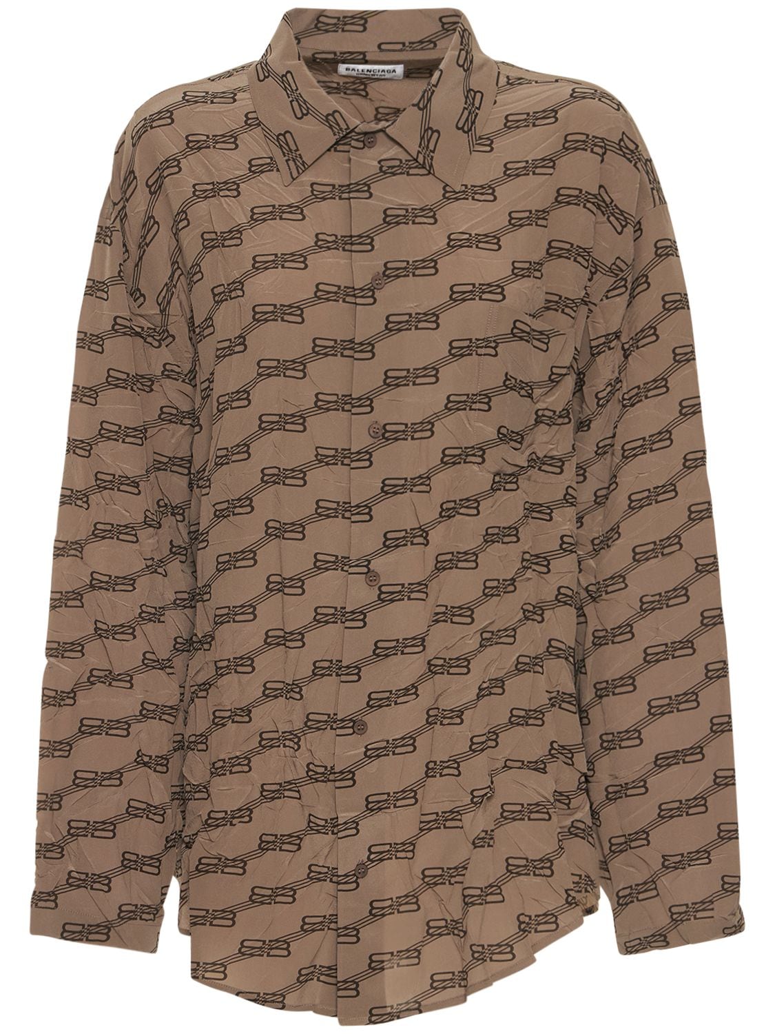 Shop Balenciaga Monogram Logo Printed  Pajama Shirt In Beige,brown