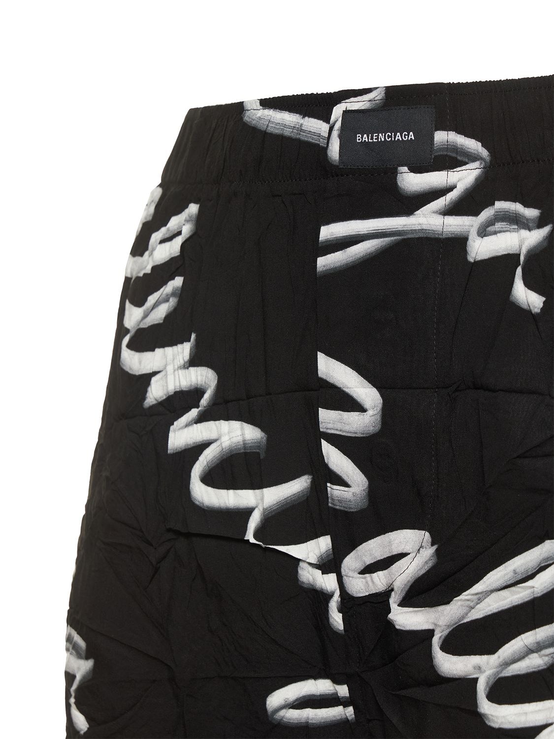 Shop Balenciaga Logo Viscose Pajama Shorts In Black,white