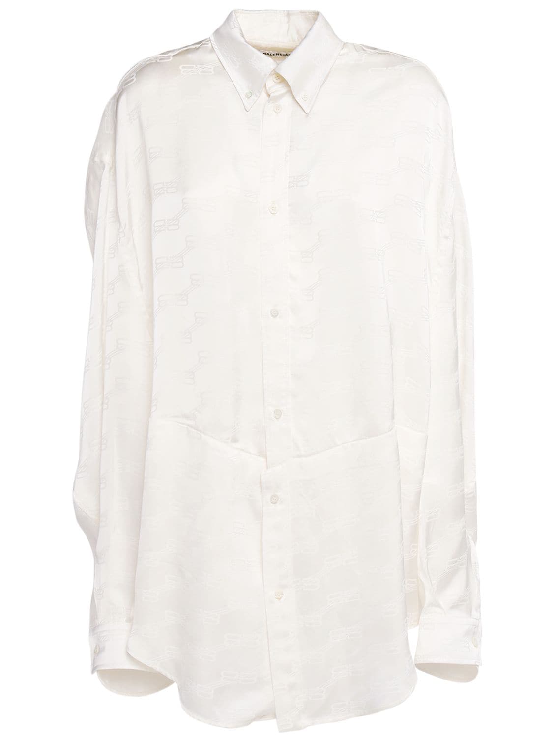 Balenciaga Monogram Logo Jacquard Pajama Shirt In Off-white