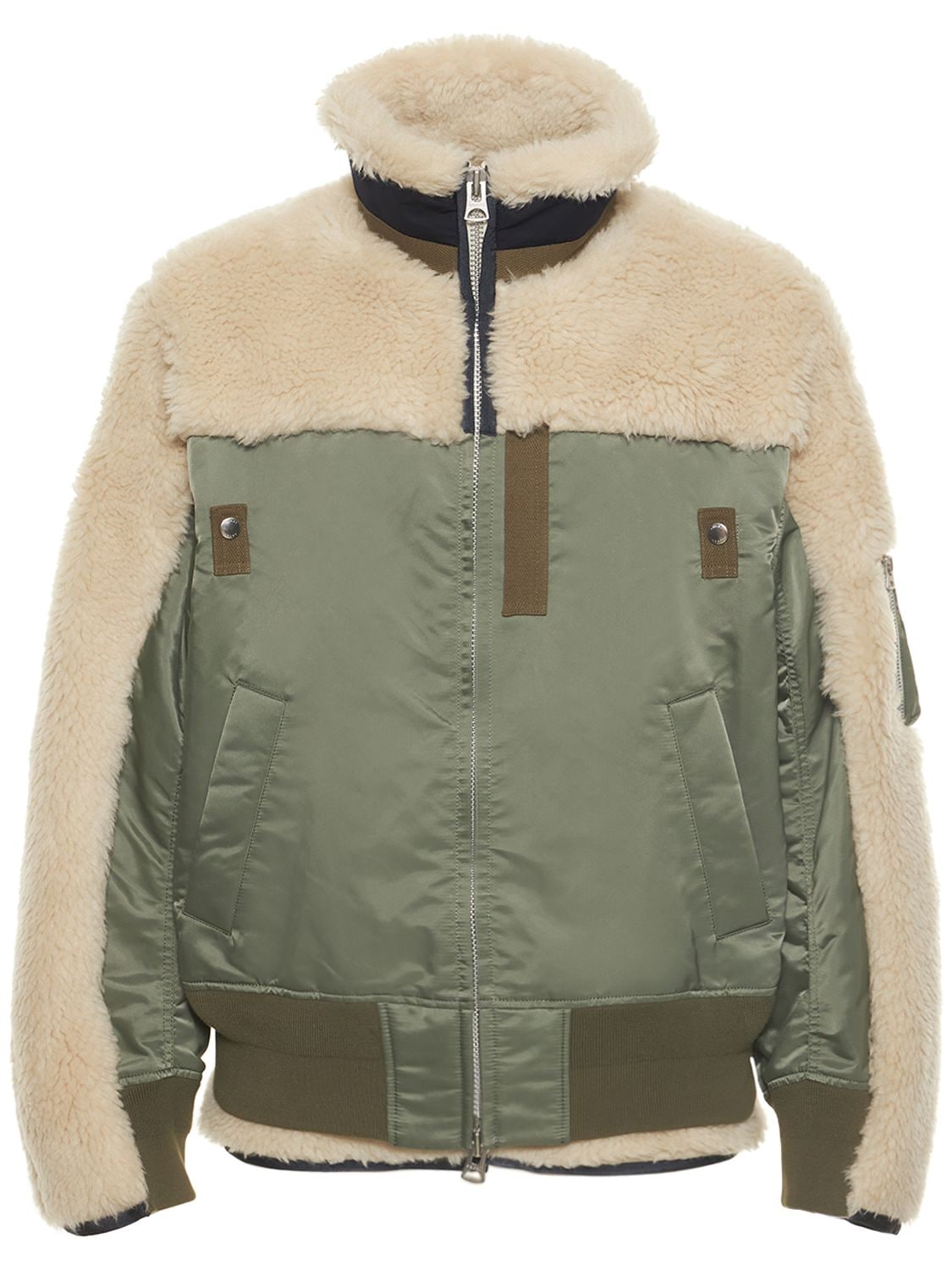 Faux Shearling Twill Bomber Jacket