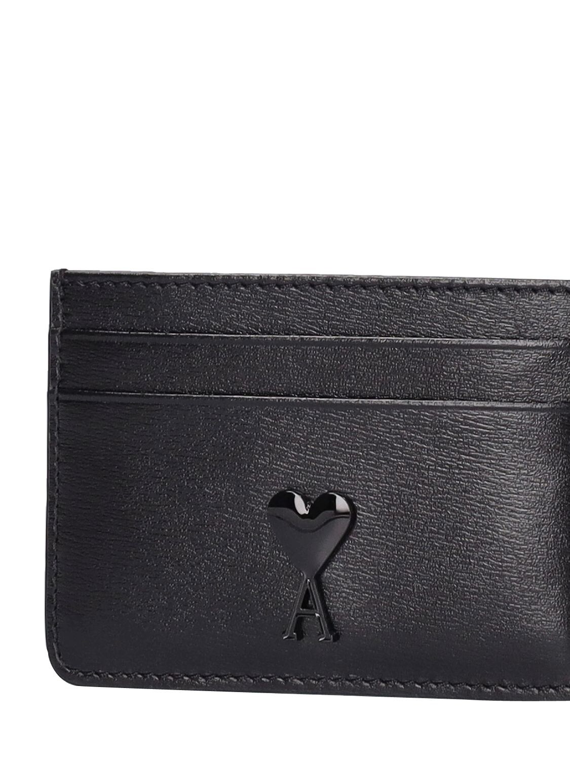 Shop Ami Alexandre Mattiussi Metal Logo Leather Card Holder In Black