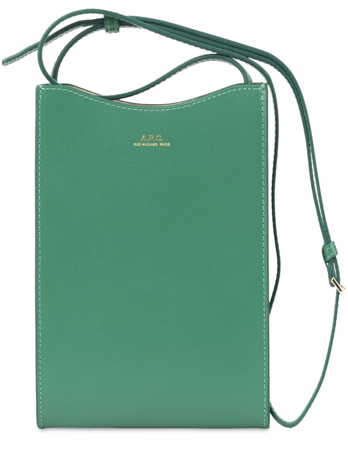 Apc Jamie Leather Pouch W/ Lanyard In Cactus Green