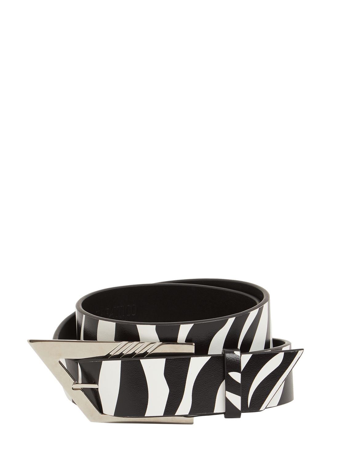 Attico 3cm Logo Zebra Printed Leather Belt In White,black