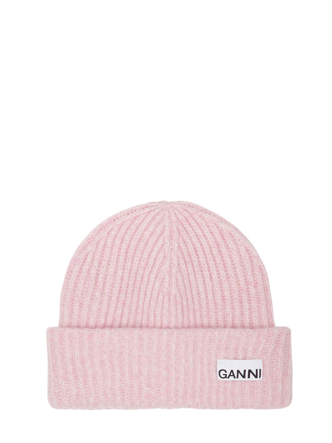 Ganni Structured Rib Knit Wool Beanie In Lilac Sachet