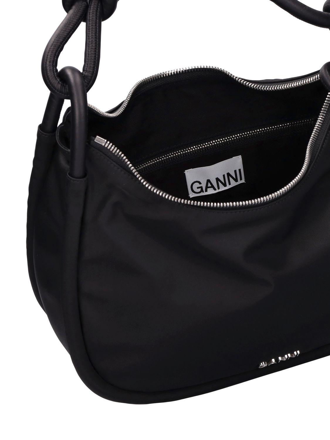 Shop Ganni Knot Recycled Tech Shoulder Bag In Black