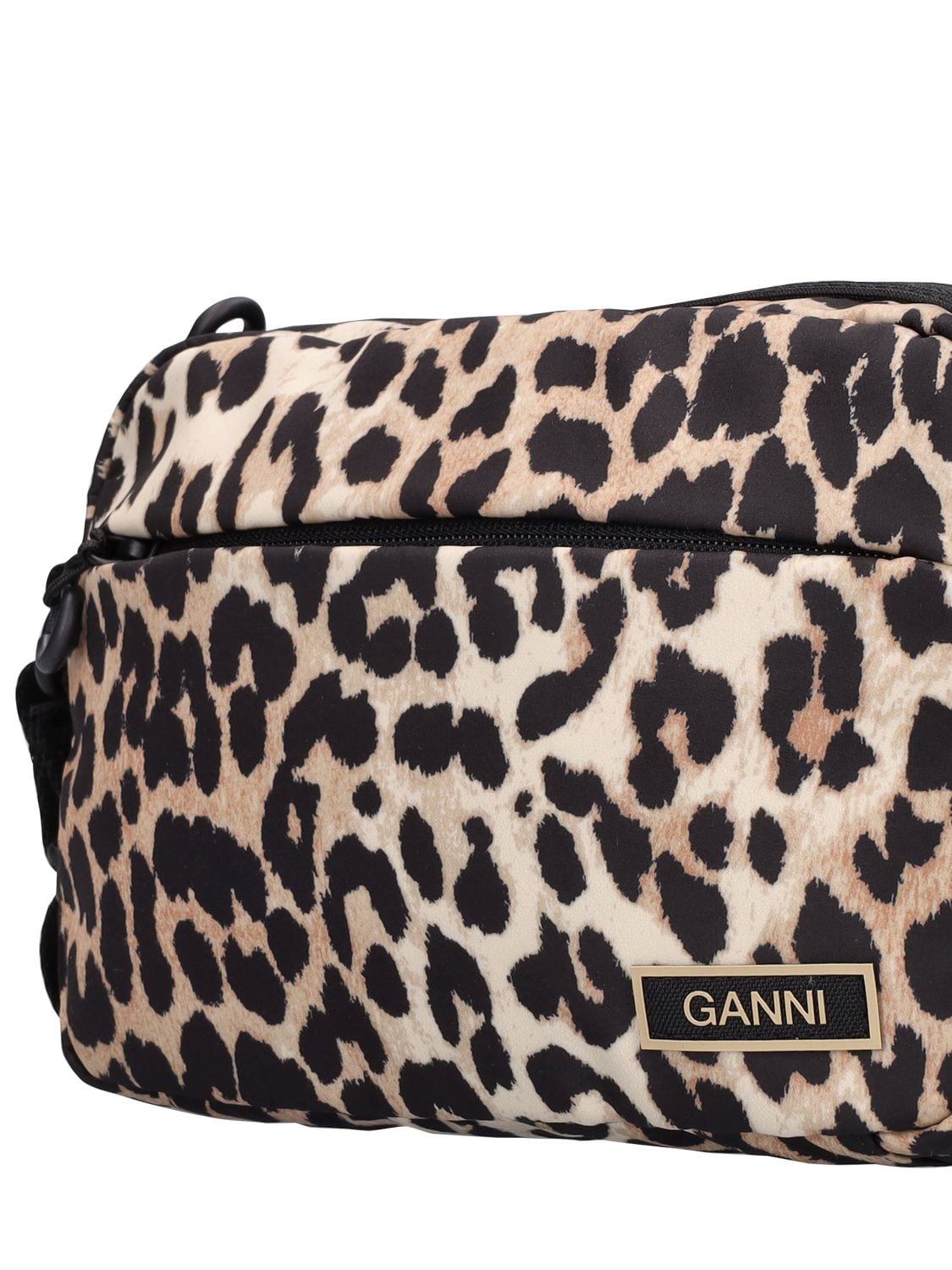 Shop Ganni Festival Recycled Tech Shoulder Bag In Leopard
