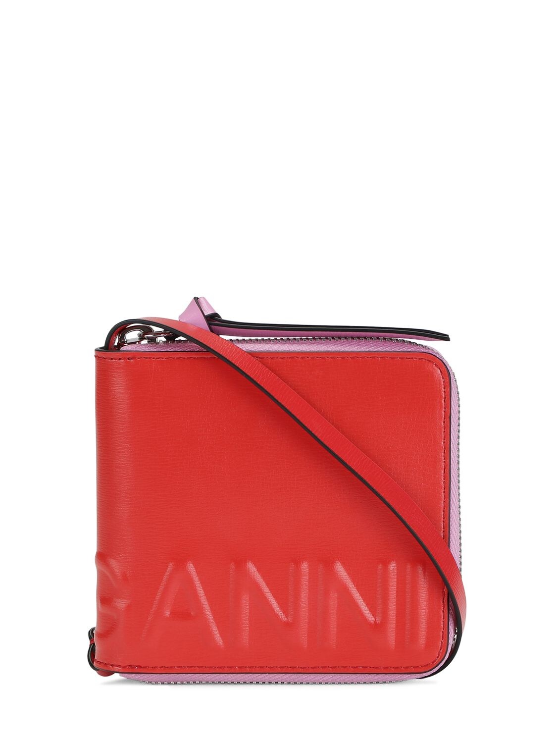 GANNI Logo Leather Wallet W/ Strap