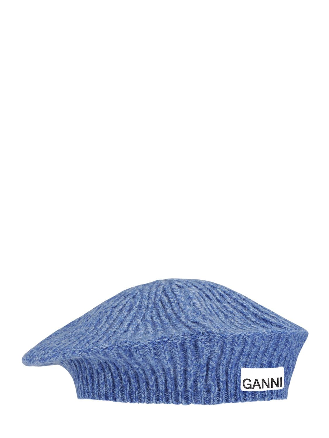 GANNI 结构化罗纹针织羊毛混纺贝雷帽
